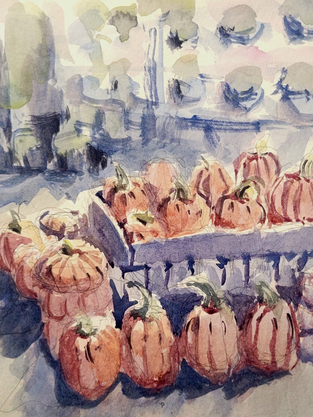 ORIGINAL WATERCOLOR AUTUMN PUMPKIN PILE 🎃